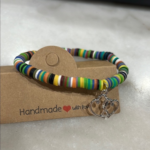Colorful Beaded Bracelet with Heart Charm - Picture 1 of 3
